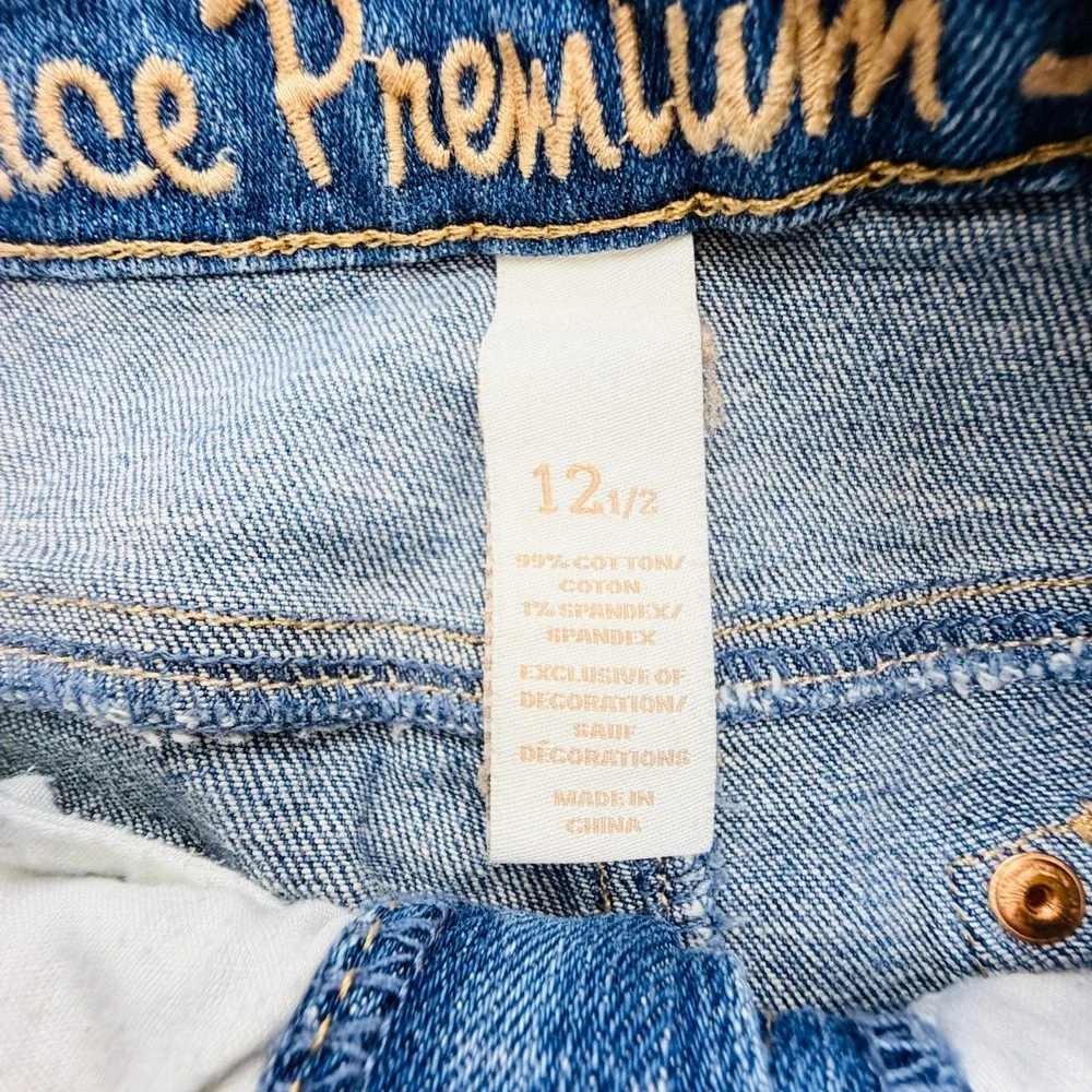 Justice Denim Jeans Premium Shorts Junior Sz 12.5 Blue Faded Turn Up Cuffed Hem‎